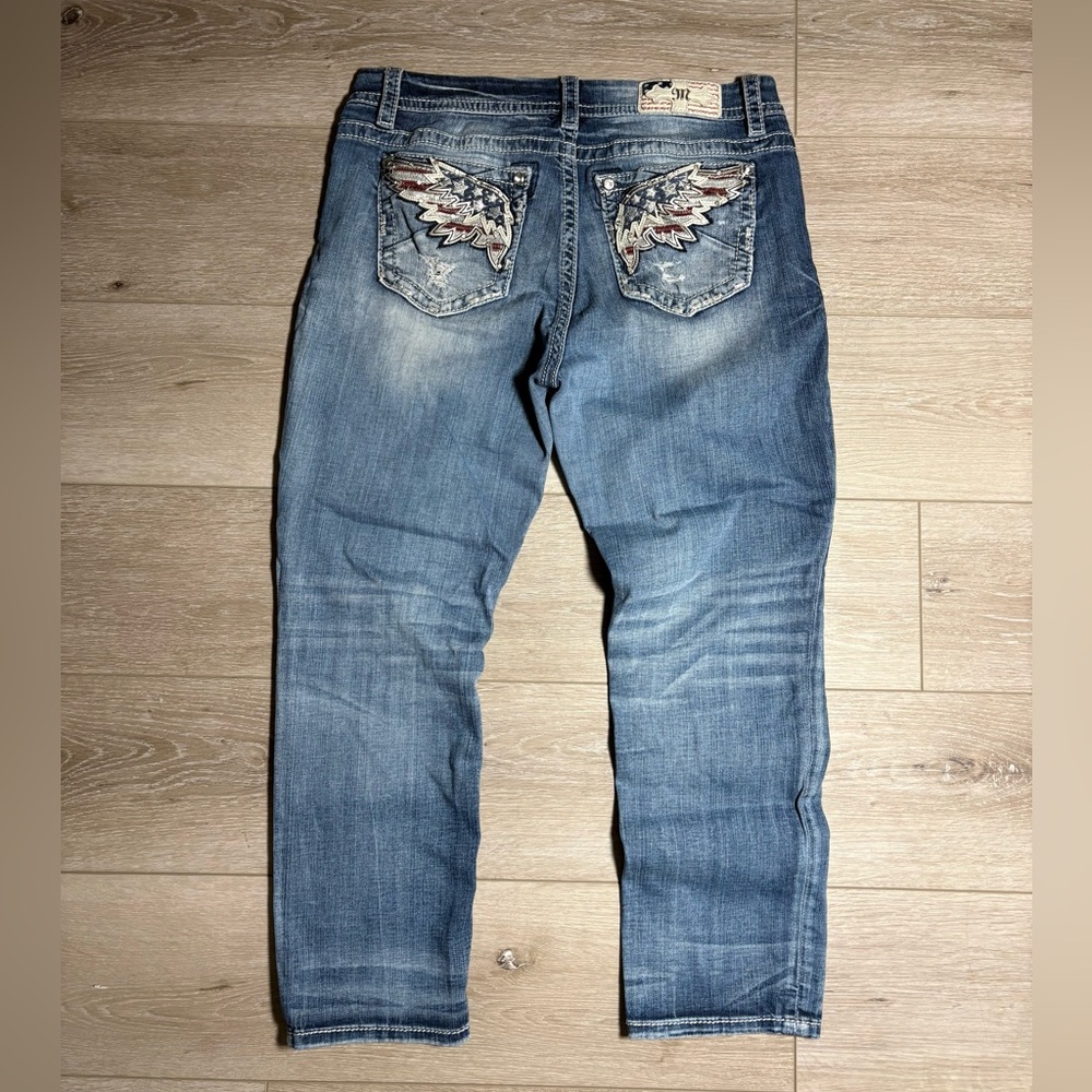 Y2K Miss Me Mid-rise easy crop Embellished wing Pocket jeans size 30 X 26